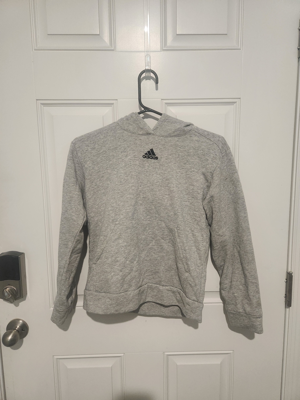 adidas Unisex Kids Gray Pullover Hoodie Youth 10-12 M Cotton-Poly Fleece Logo